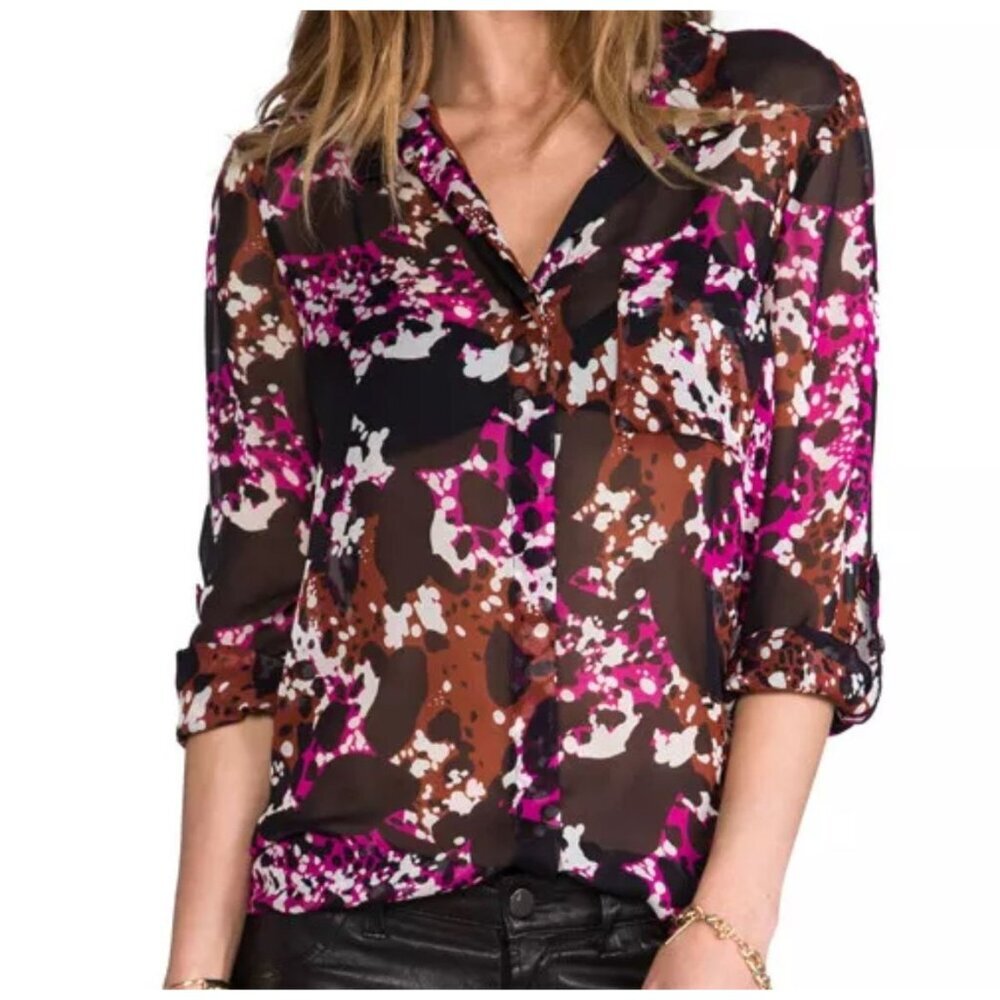 Diane Von Furrstenberg Lorelai Print Chieff In Cheetah Splash Pink Blouse 10